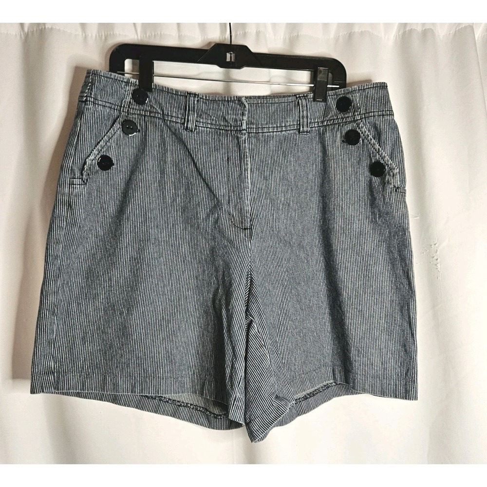 Vintage Westport‎ Pinstripe Shorts Womens 16W Denim High Rise Button Detail